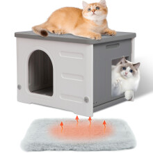 Hicaptain Cat Houses for Indoor Cats with Escape Door Plastic Outdoor Cat House Puppy Feral Cat Shelter for Small Medium Pets-Grey