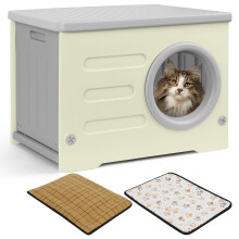 Plastic Cat House for Indoor and Outdoor Use Weatherproof Shelter Raised Design with Double Sided Mats Cat House for All Seasons (Grey, 54 * 41 *