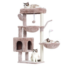Heybly Cat Tree, 100 cm Tower Condo with Cat Scratching Post, Cat Tower for Indoor Cats, Fully Wrapped Sisal Pole, Soft Platform, 2 Baskets and