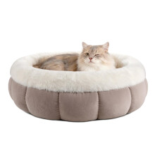 EDMIENS Small Cat bed, Round Cat Beds for Indoor Machine Washable, Kitten Bed Donut Fluffy Calming, Non Slip Reversible Cushion Pet Bed for Cats,