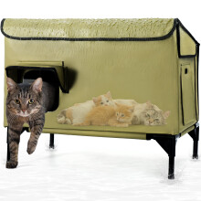 Large Outdoor Cat House Waterproof, Insulated Weatherproof Outdoor Cat Shelter with Slanted Roof & Escape Door, Elevated Feral Cat House for outdoor
