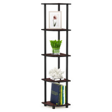 Furinno TURN-N-TUBE Corner Shelf, 5-Tier Corner Bookshelf, Open Storage Shelves, for Organization and Storage, Living Room, Home Office, Garage,