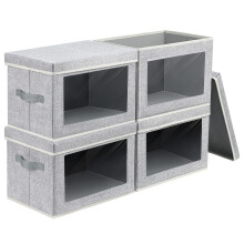 Homsorout 4 Pack Storage Boxes with Lids Foldable Storage Cubes with Transparent Window Fabric Storage Organiser Box for Toys, Clothes, Books,