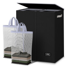 SOLEDI 145L Double Laundry Basket with Lid and Removable Bags, Large Laundry Hamper Collapsible Laundry Basket with 2 Compartment, Washing Basket for