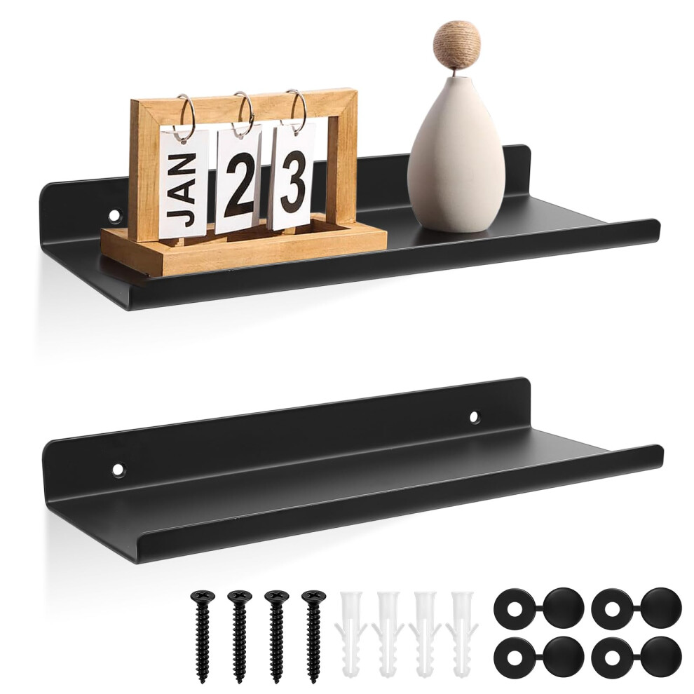 Qjkeji 2 Pcs Floating Shelves For Wall Shelves, Small Black Shelf For Walls, Black Small Floating Shelf, Wall Mounted Display Racks Spice Rack For 5051222700211