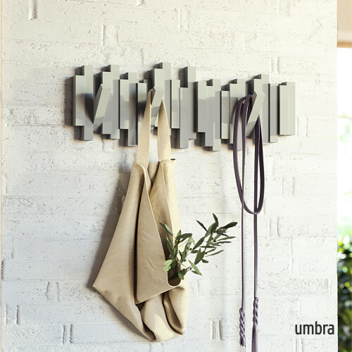 Umbra Umbra Sticks Wall-Mounted Coat Rack Rail Hook with 5 Retractable Pegs ? Modern, Space-Saving Storage Organizer, Grey 1
