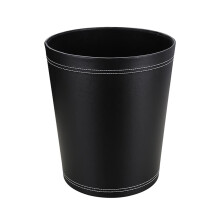 KINGFOM? Classic Leather Waste Bin, Creative Waste Paper Basket, Storage Bin for Office, Home and High Class Hotel (Black)