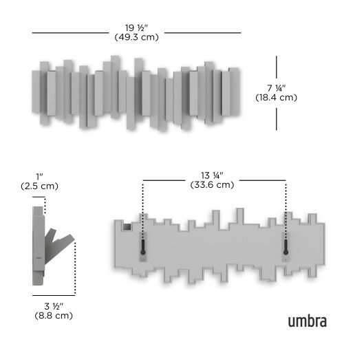 Umbra Umbra Sticks Wall-Mounted Coat Rack Rail Hook with 5 Retractable Pegs ? Modern, Space-Saving Storage Organizer, Grey 2