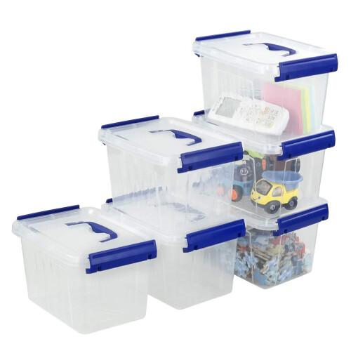 Nesmilers Plastic Storage Boxes with Lids, Plastic Container Box Set of 6 1