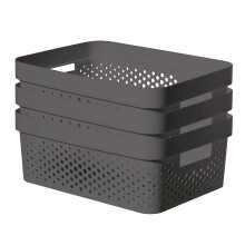 CURVER Infinity Dots Set of 3 Storage Baskets, 100% Recycled Plastic, Multi-Functional & Easy to Carry, 11 Litres, Grey