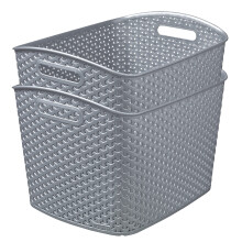Curver My Style Rattan Effect Set of 2 Kitchen, Living room, Bathroom, Bedroom, Utility X-Large Rectangular Storage Baskets 28 Litres - Light Grey