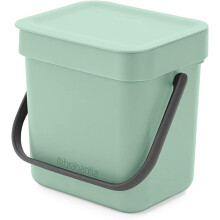 Brabantia Sort & Go Food Waste Bin 3L (Jade Green), Space-Efficient Plastic Recycle Bin with Handle, Removable and Stay-Open Lid, Easy to Clean