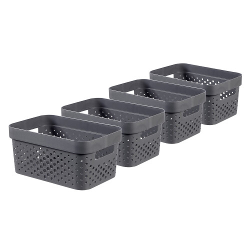 Curver Curver Infinity Dots Set of 4 Rectangular 100% Recycled Small Storage Boxes 4.5 Litres - Grey