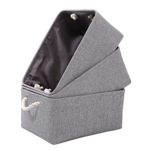 PWVMWM Small Grey Storage Box with Handles, 3 Pcs Thicken Canvas Storage Boxes, Wardrobe Storage Baskets, Collapsible Linen Storage Box for Toys,
