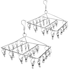XYUXWLG Sock Hanging with 24 Pegs - 2 Pack Stainless Steel Sock Hanger Drying Rack with Swivel Hook - Windproof Laundry Hanger for Socks, Underwear,