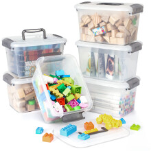 Citylife 6 Packs Plastic Storage Box with Lids Storage Boxs with Handle Clear Stackable Storage Boxes 5L, 27.8 x 19.5 x 16.4cm