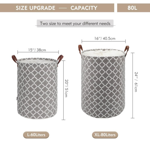 Maxsilan 80L X-Large Laundry Basket with Drawstring, Collapsible Laundry Hamper with Handle, Round Folding Washing Storage for Bedroom, Bathroom, 2