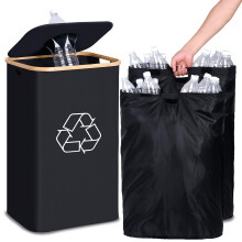 efluky Deposit Bottle Collector Bins with Lid, 100L Deposit Recycling Bottle Bins with 2 Carrying Bags, Storage Empty Bottle Collector for Home