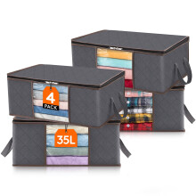 Lifewit 4 Pack Clothes Storage Bag Foldable Storage Boxes with Lids Underbed Wardrobe Storage Organiser with Sturdy Fabric Clear Window for Clothing