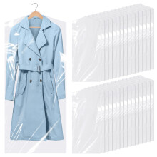 TranRantic 30 PCS Clear Dry Cleaning Bags, 60x140cm Plastic Clothes Covers, Long Plastic Dress Bags, Dustproof Clothes Covers Protector Bag Hanging,