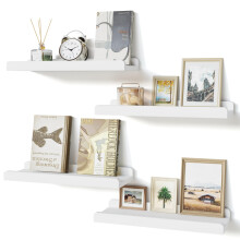 Love-KANKEI Floating Shelves, 40cm Wood Wall Shelves Picture Ledge Display Racks, Picture Shelves Book Hanging Shelf Set of 4 for Living Room Kitchen