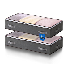 AIOR 2PCS 60L Underbed Storage Bags with Viewing Window, Foldable Container Closet Organizer Bags for Clothes, Comforters, Blankets, Bedding, 80 x 50