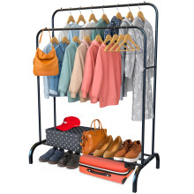 PORTENTUM Heavy duty clothes rail in steel ? up to 35 kg ? with double rail and shoe shelf ? Clothing rack with non-slip feet ? End caps to prevent