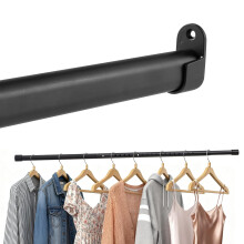 Clothes Rail Heavy Duty for Wardrobe Black, 25 mm Wall-Mounted Oval Hanging Rail, Extendable Wardrobe Rail with 2 Brackets, 43-101 cm