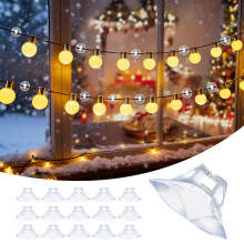 Isisyu Christmas Lights Suction Cup Hooks, 60 Pcs Window Suction Hooks with Strong Suction, Transparent PVC, Reusable, Removable, Heavy Duty Suckers