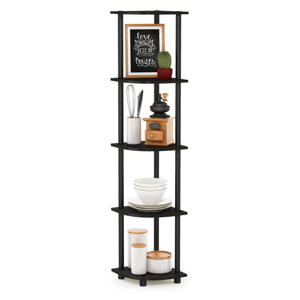 Turn-N-Tube Corner Shelf, 5-Tier Corner Bookshelf, Open Storage Shelves, For Organization And Storage, Living Room, Home Office, Garage, Furinno