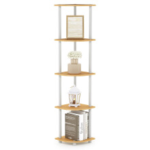 Furinno TURN-N-TUBE Corner Shelf, 5-Tier Corner Bookshelf, Open Storage Shelves, for Organization and Storage, Living Room, Home Office, Garage,