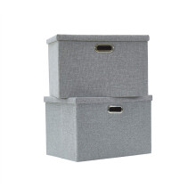 AlphaHome Large Storage Boxes with Lids [2 Pack], Foldable Linen Fabric Storage Baskets for Organising Clothes and Toys(Glaucous Grey, 39x27x25cm)