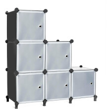 AWTATOS Cube Storage with Doors Stackable 6 Cube Closet Storage Shelves for Bedroom and Clothes Organizer, DIY Portable Wardrobe, Black