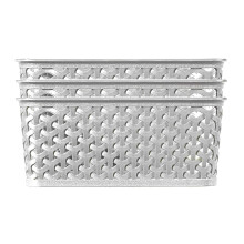 Curver My Style Rattan Effect Set of 3 Kitchen, Living room, Bathroom, Bedroom, Utility Medium Rectangular Storage Baskets 13 Litres - Grey