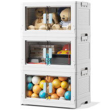 BTGGG 3 Pack Stackable Storage Boxes Large 50L*3 Foldable Collapsible Clear Storage Boxes Organizer 50 * 36 * 90cm, Front Door Opening for Easy
