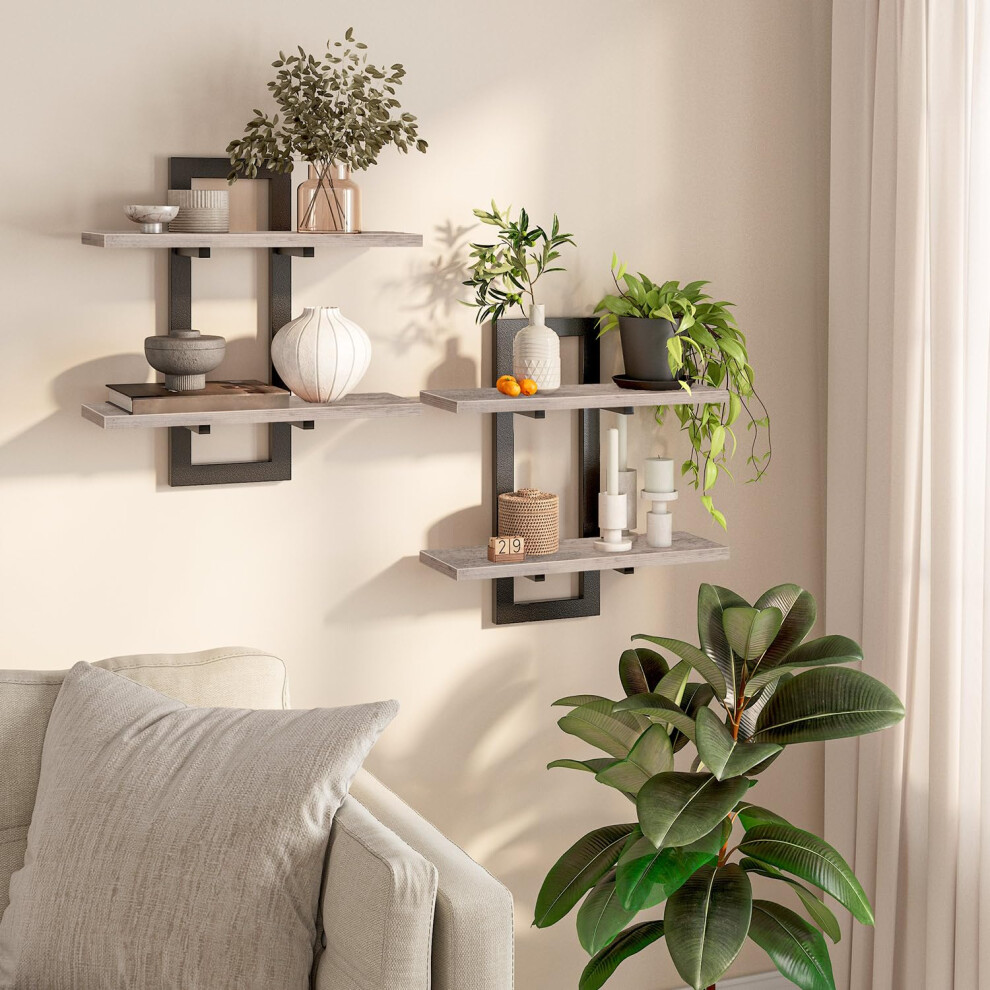 Hoobro Floating Shelves, Wall Shelves Set Of 2, Wall Mounted Storage Shelves 2-Tier, Wall Display Racks, Hanging Bathroom Shelves, For Kitchen, Living 5051222713259