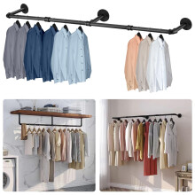Lighterday 120cm Wall Mounted Clothes Rail Industrial Clothes Rail Metal Heavy Duty Clothes Rail Detachable Hanging Rails for Clothes Tidy Rail for