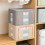 3Pcs Clothes Storage Bins,66L Grey Clothes Storage Boxes with Metal Frame,Foldable Fabric Bin Organizer for Clothes,Stackable Openings Cloth Storage 5
