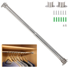 Wardlock 50-80 cm Extendable Stainless Steel Wardrobe Rail, Adjustable Clothes Rail Pole With U Shaped End Sockets.