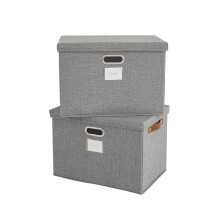 Bagnizer Storage Boxes with Lids 2PCS Foldable Fabric Storage Boxes Large Stackable Storage Baskets for Shelves Storage Box for Clothes Wardrobe Grey