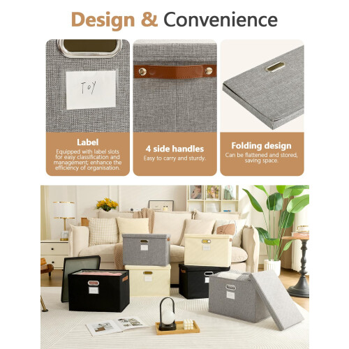 Bagnizer Storage Boxes with Lids 2PCS Foldable Fabric Storage Boxes Large Stackable Storage Baskets for Shelves Storage Box for Clothes Wardrobe Grey 1