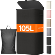 Lifewit 105L Laundry Basket with Lid, Large Laundry Hamper with Plastic Handles and Removable Bag, Foldable Tall Dirty Clothes Hampers for Laundry for