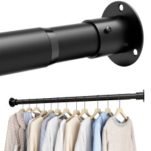 Wardrobe Rail Extendable Clothes Rail Adjustable Wardrobe Rail with Fixing Sockets and Screws for Wardrobe and Cloakroom, Black, 85-160cm(Diameter