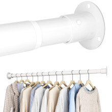 Wardrobe Rail, Extendable Clothes Rail, Wardrobe Pole with Fixing Sockets and Screws for Wardrobe and Cloakroom, White, 45-68cm(Diameter 25mm)