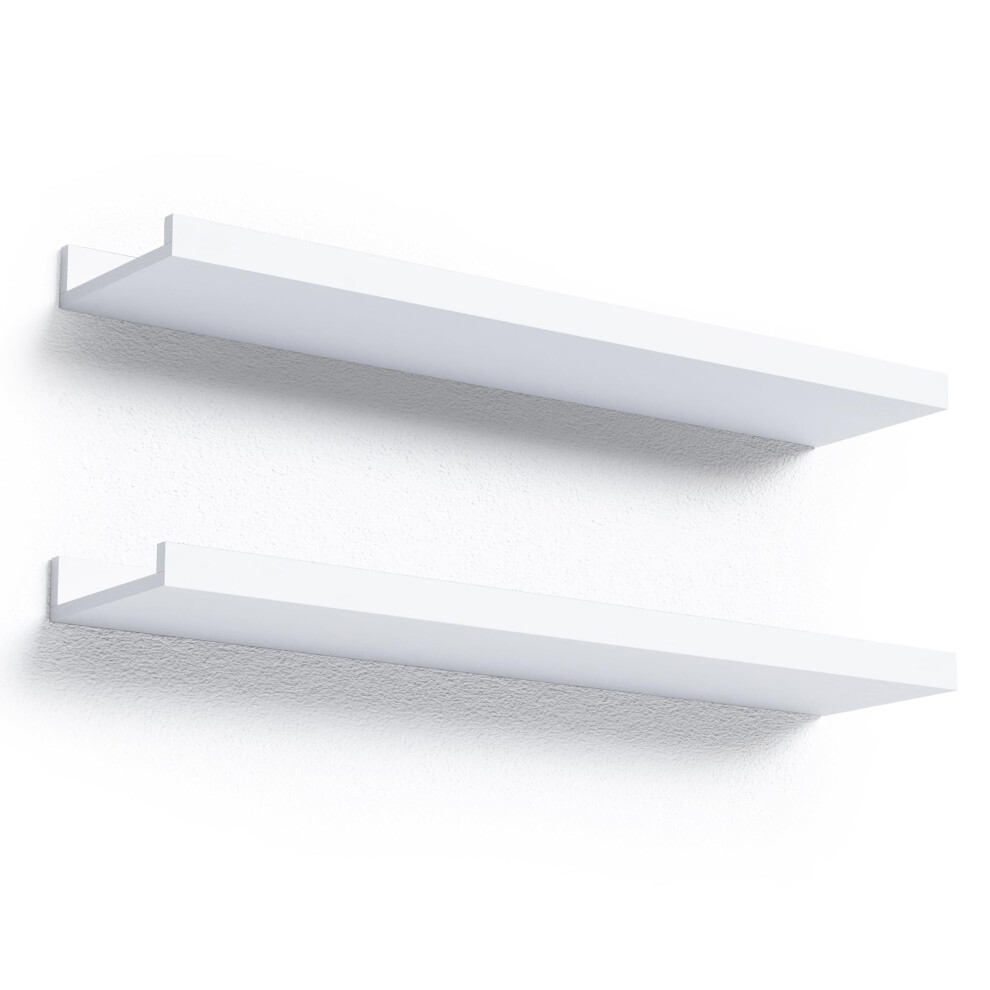 Richer House White Floating Shelves For Wall Set Of 2, 60 Cm Wood Floating Shelves Modern For Photo Ledge Display, Wall Decor, For Room Decor, Living 5051222713655