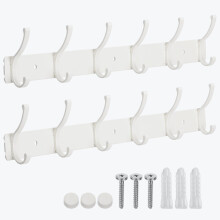 Dntorx Coat Rack Wall Mount, 2 Pack Milky White Coat Hooks Hanger Wall Double Hook Rack Rail Towel Hat Rack Entryway Bathroom Hanger Organizer for