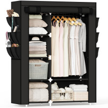 Mavivegue Fabric Wardrobe, 45 x 107 x 161 cm Portable Wardrobe, Foldable Closets with 6 Side Pockets, Black Closet for Bedroom,Living Room & Dorm