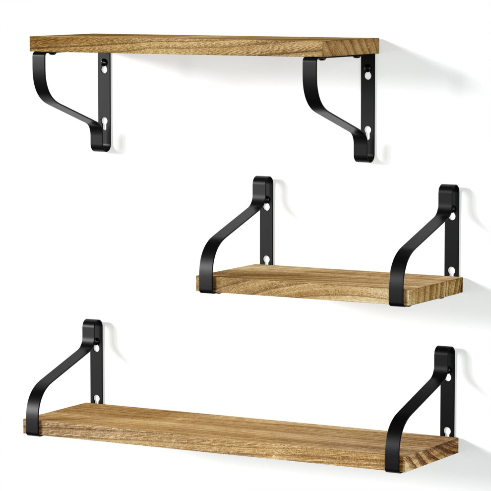 Love-Kankei Rustic Shelves, Decorative Wall Shelf Set Of 3, Floating Shelves For Bathroom, Bedroom, Living Room,Kitchen, Office And More, Carbonized 5051222719442