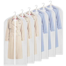 Yibak Garment Covers Bag (6 PCS), 60inch Suit Bag for Storage Cloth Cover Anti-Moth Protector Washable Clear Reuse Full Zipper Garment Bags for Long