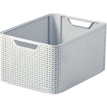 CURVER Style Rattan Effect Kitchen, Living room, Bathroom, Bedroom, Utility Large Rectangular Storage Basket 30 Litres - Grey
